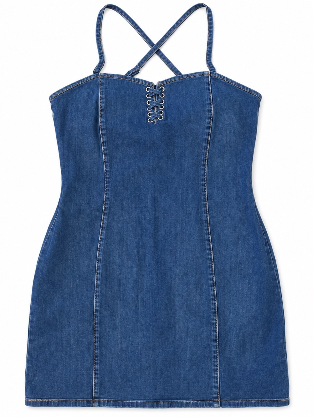 True Religion Blue Denim Lace-Up Mini Dress with Cross Straps